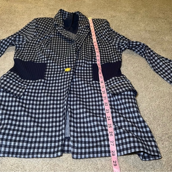CABI | checkup blazer navy white plaid gold buttons unlined sz MEDIUM - Picture 13 of 13